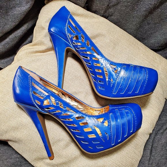 BCBGeneration Shoes - BCBGeneration - Vivid Blue Laser Cut Out Leather Platform Heels